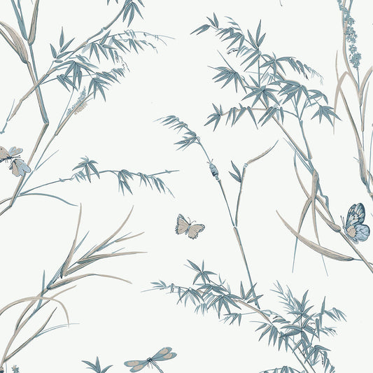 Thibaut Boxwood Virginia Wallpaper - Cream & Aqua