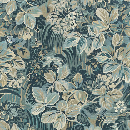 Thibaut Boxwood Night Garden Wallpaper - Spa Blue