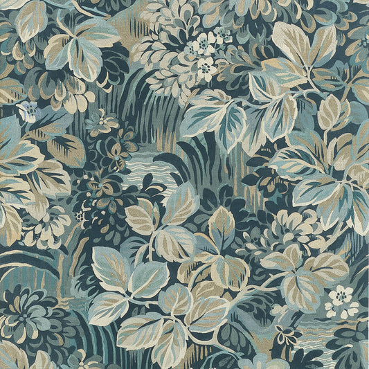 Thibaut Boxwood Night Garden Wallpaper - Spa Blue