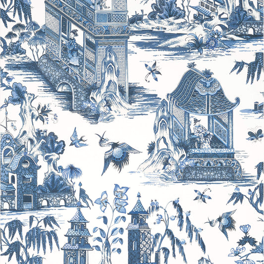 Thibaut Grand Palace Wallpaper - Blue & White