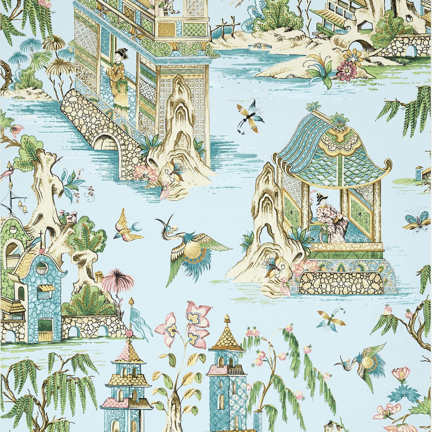 Thibaut Grand Palace Wallpaper - Spa Blue