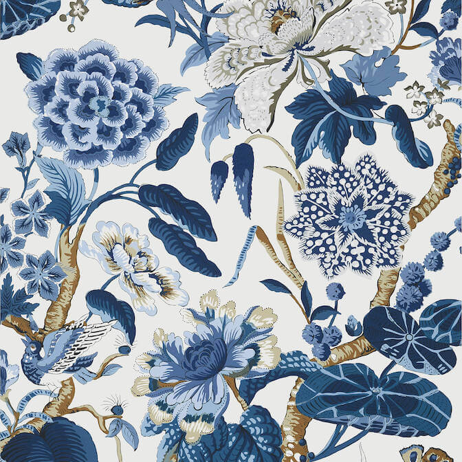 Thibaut Grand Palace Hill Garden Wallpaper - Blue & White