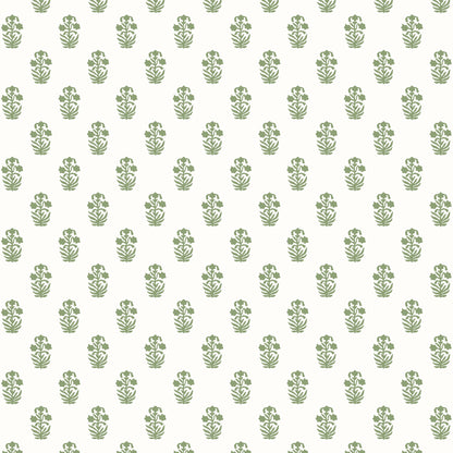 Thibaut Indienne Corwin Wallpaper - Green on White