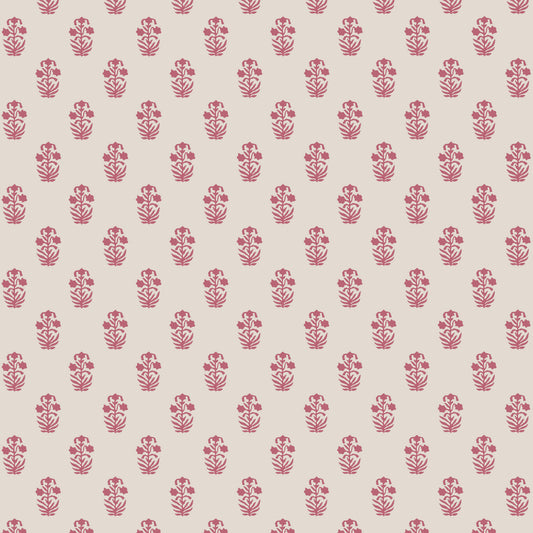 Thibaut Indienne Corwin Wallpaper - Raspberry on Natural