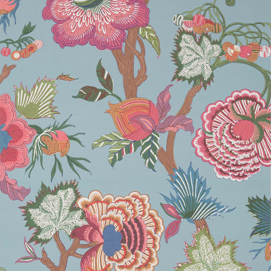 Thibaut Indienne Jacobean Wallpaper - Raspberry & Teal