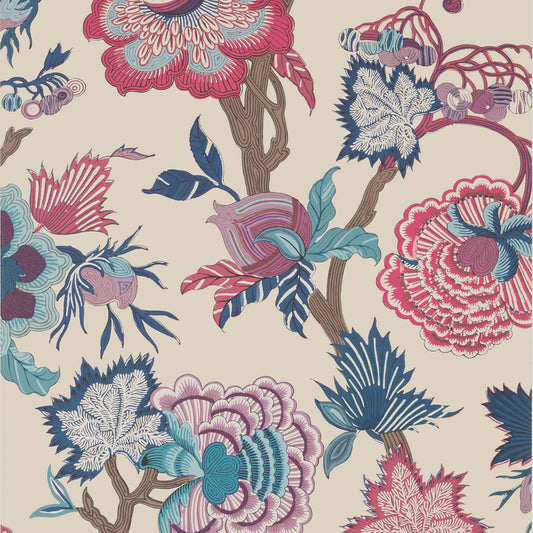 Thibaut Indienne Jacobean Wallpaper - Raspberry & Blue