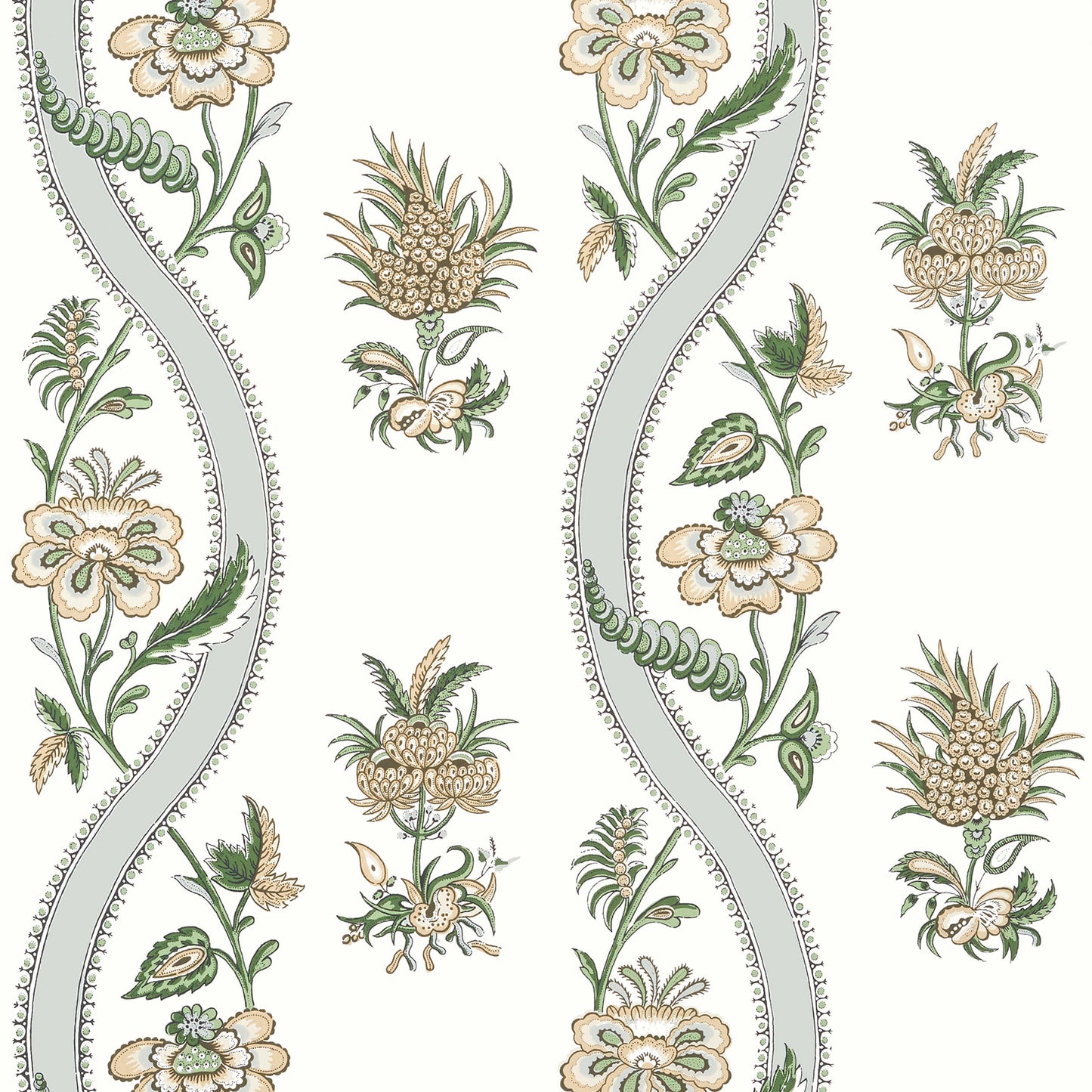 Thibaut Indienne Ribbon Floral Wallpaper - Green