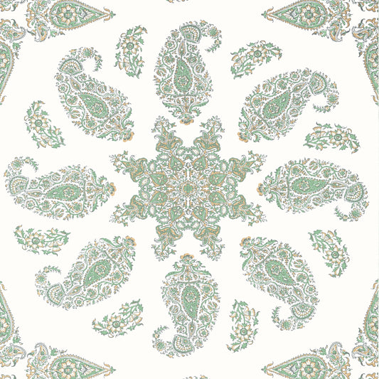 Thibaut Indienne East India Wallpaper - Green & White