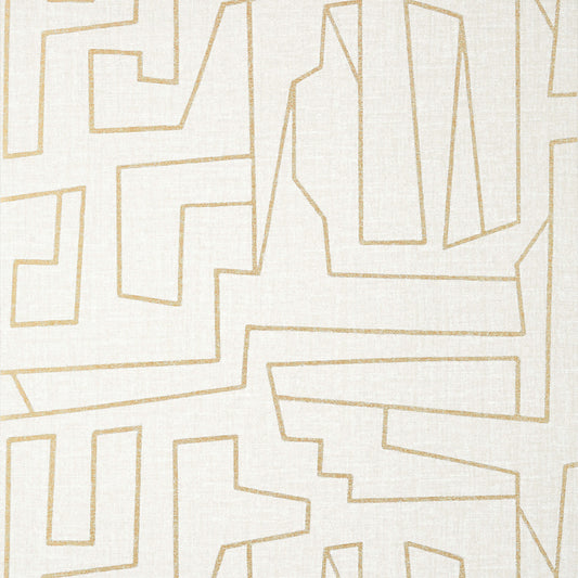 Thibaut Modern Resource Matrix Wallpaper - Metallic Gold on Beige