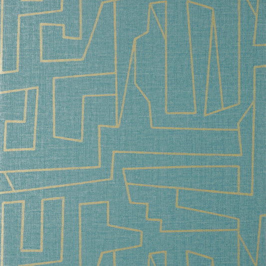 Thibaut Modern Resource Matrix Wallpaper - Metallic Gold & Teal