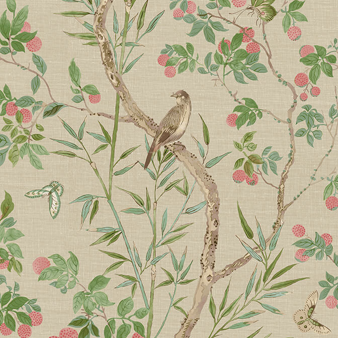 T42009 Thibaut Sojourn Claire Wallpaper - Coral & Green – US Wall Decor