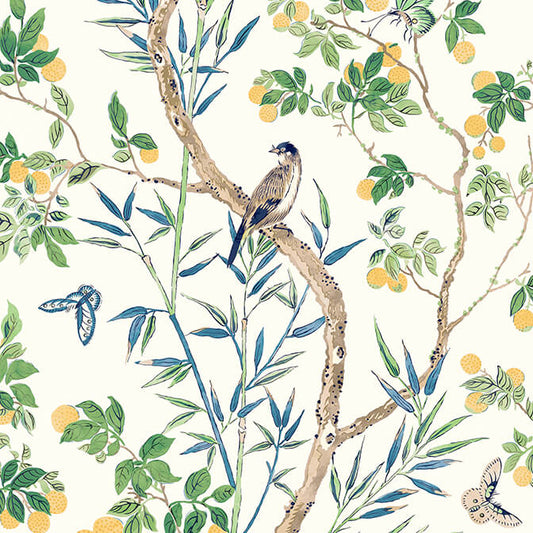 Thibaut Sojourn Claire Wallpaper - Yellow & Navy