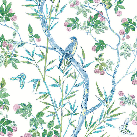 Thibaut Sojourn Claire Wallpaper - Blue & Green