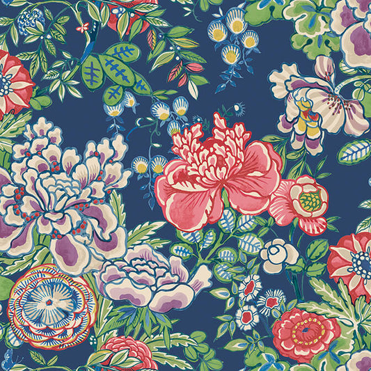 Thibaut Sojourn Peony Garden Wallpaper - Navy