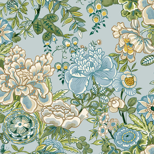 Thibaut Sojourn Peony Garden Wallpaper - Spa Blue
