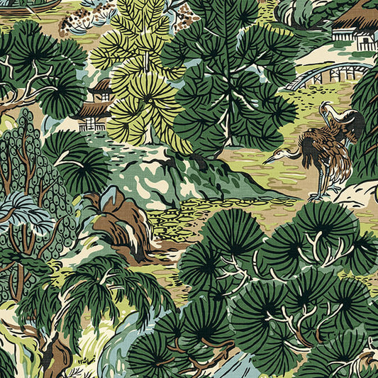 Thibaut Sojourn Pagoda Trees Wallpaper - Brown & Green