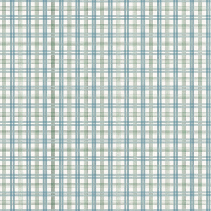 Thibaut Stripes & Checks Resource Huntley Plaid Wallpaper - Peacock Blue & Green