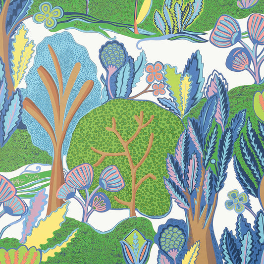Thibaut Wanderlust Albero Wallpaper - Green & Blue