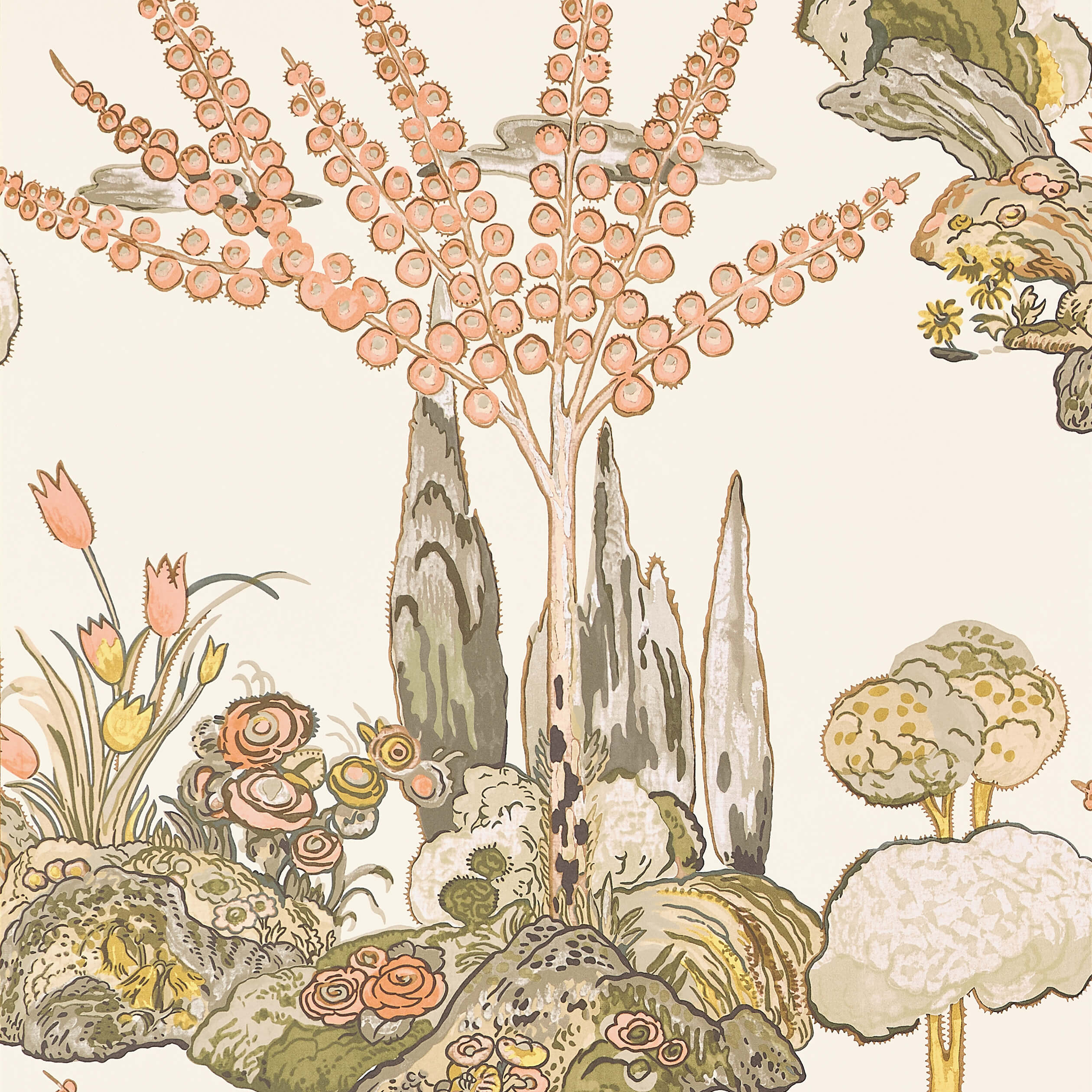 T45026 Thibaut Wanderlust Orleans Wallpaper - Apricot and Ginger