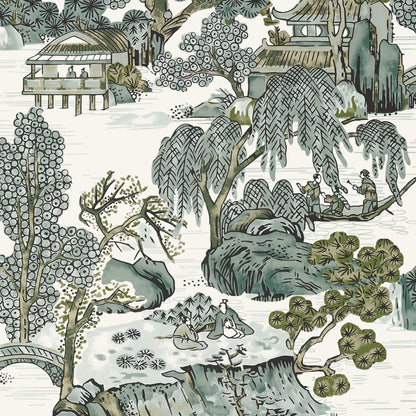 Thibaut Dynasty Asian Scenic Wallpaper - Grey