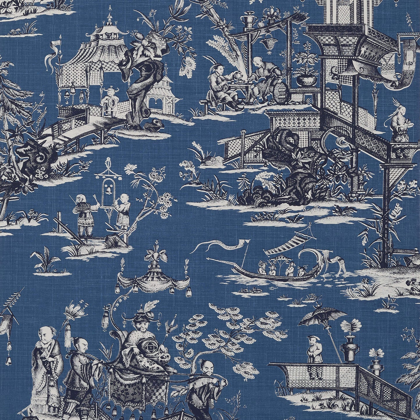 Thibaut Dynasty Cheng Toile Wallpaper - Navy