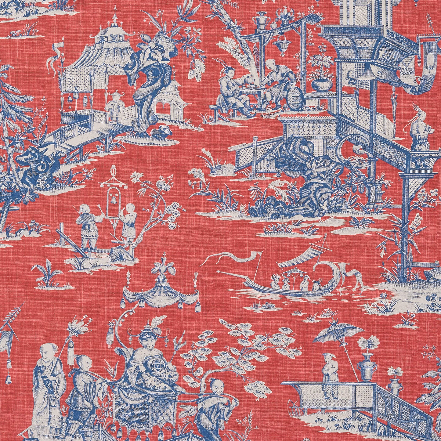 Thibaut Dynasty Cheng Toile Wallpaper - Red & Blue