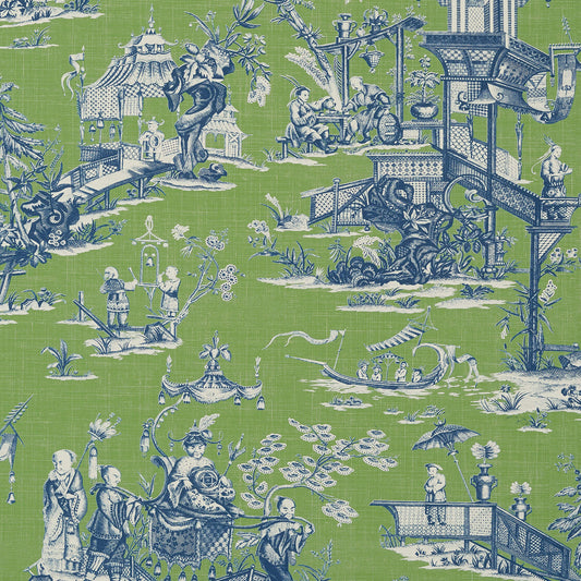 Thibaut Dynasty Cheng Toile Wallpaper - Green & Blue