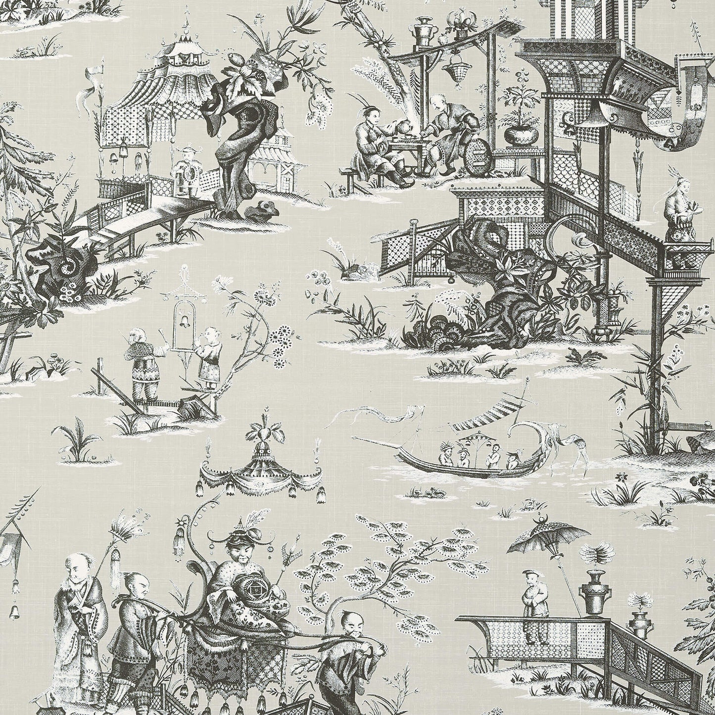 Thibaut Dynasty Cheng Toile Wallpaper - Beige & Black