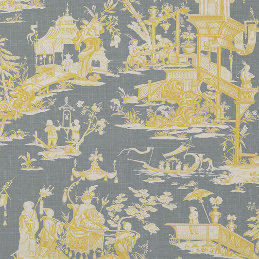Thibaut Dynasty Cheng Toile Wallpaper - Yellow & Grey