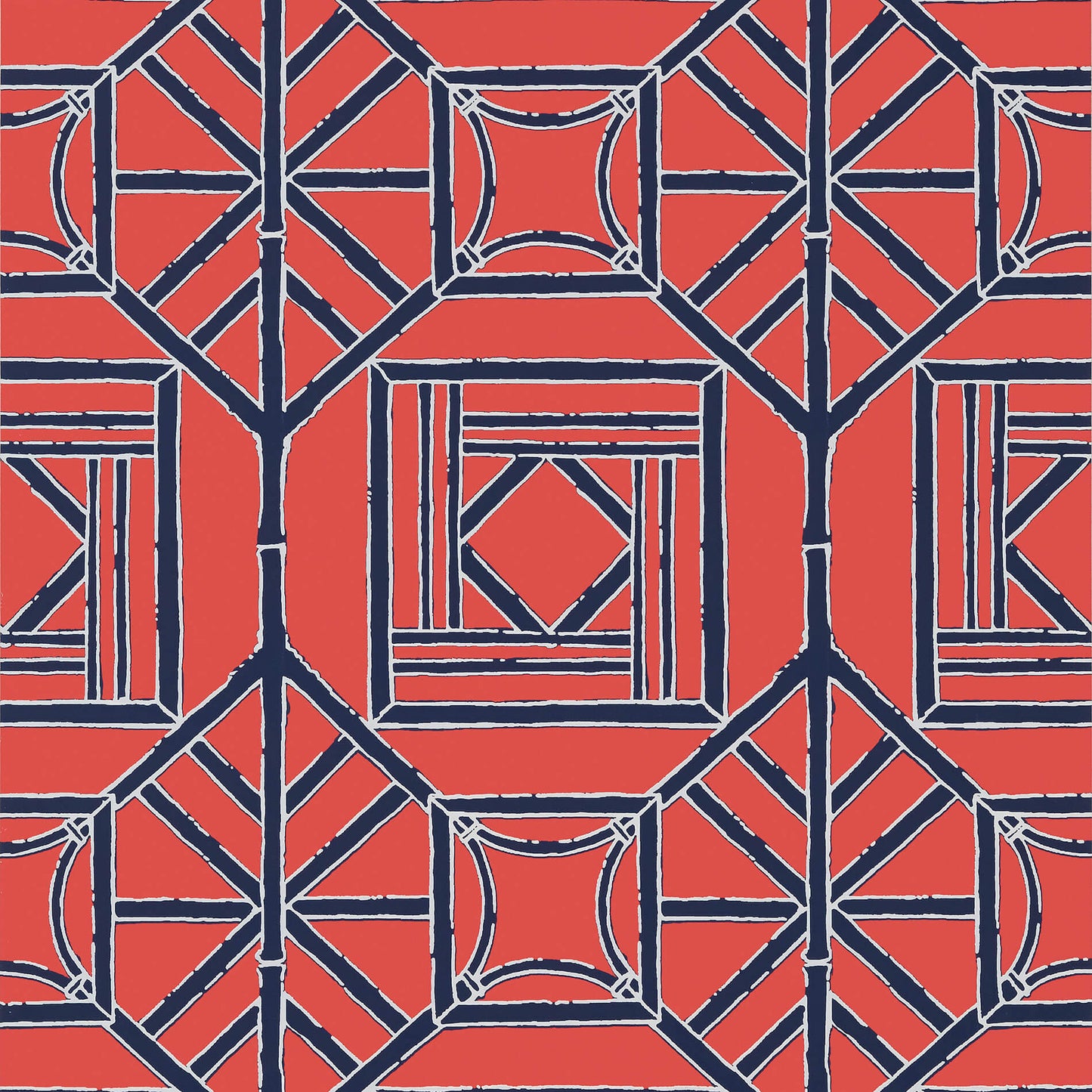 Thibaut Dynasty Shoji Panel Wallpaper - Red & Blue