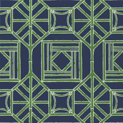 Thibaut Dynasty Shoji Panel Wallpaper - Navy & Green