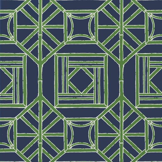 Thibaut Dynasty Shoji Panel Wallpaper - Navy & Green