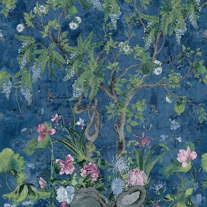 Thibaut Sojourn Wild Wisteria Wallpaper Mural - Navy Blue