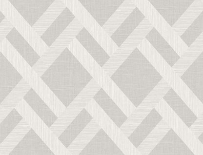 Seabrook Even More Textures Linen Trellis Wallpaper - Pavestone