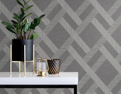 Seabrook Even More Textures Linen Trellis Wallpaper - Ash