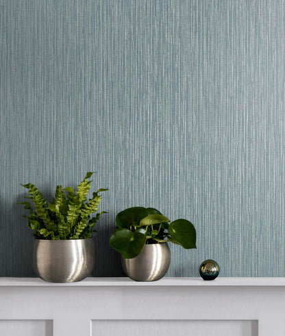 Seabrook Even More Textures Vertical Stria Wallpaper - Agave & Metallic Silver