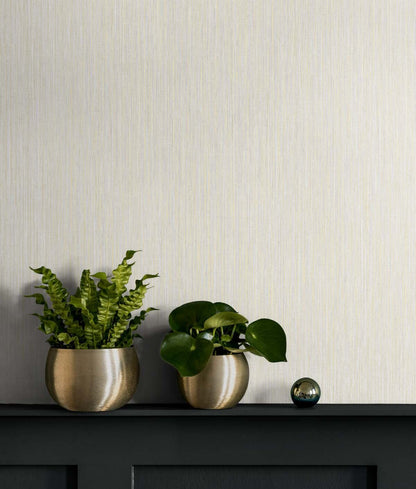 Seabrook Even More Textures Vertical Stria Wallpaper - Ivory & Metallic Champagne