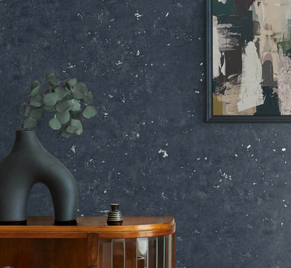 Seabrook Even More Textures Cement Faux Wallpaper - Storm Blue & Metallic Graphite