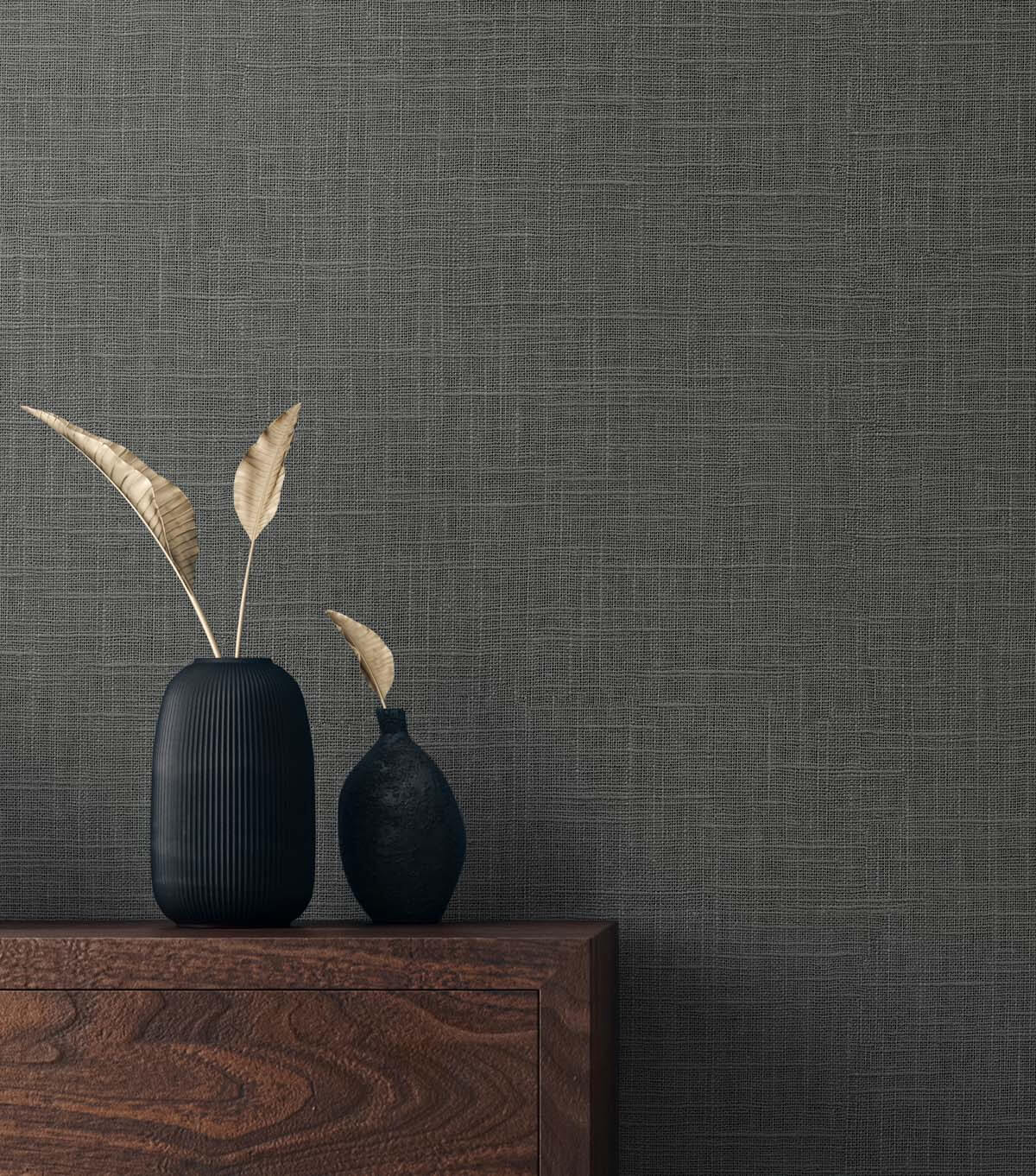 Seabrook Even More Textures Myrna Linen Wallpaper - Charcoal