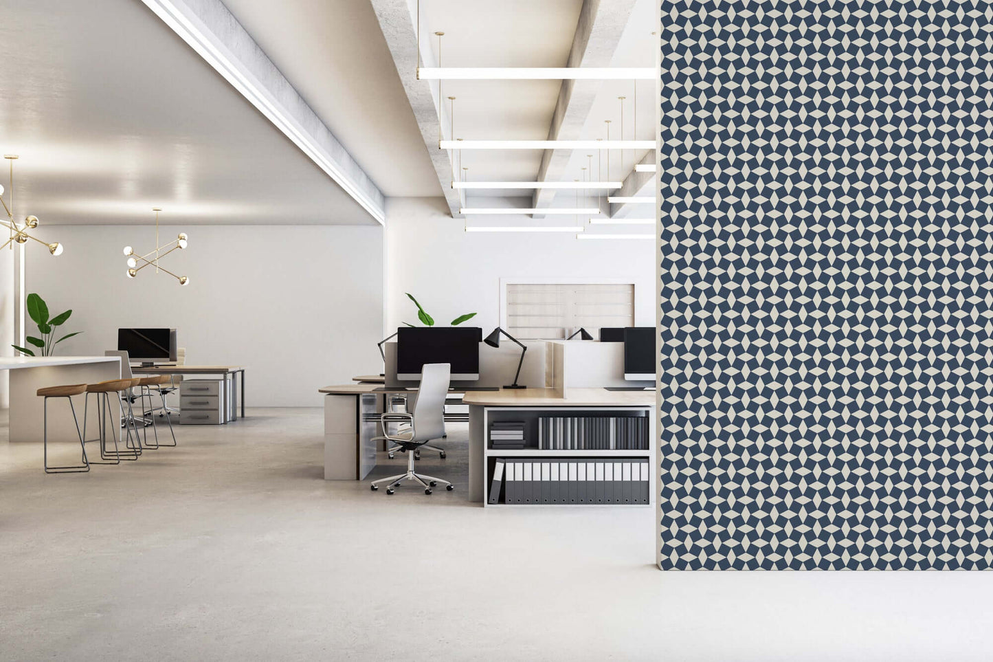 Mitchell Black Tailored Check Wallpaper - Oxford Blue