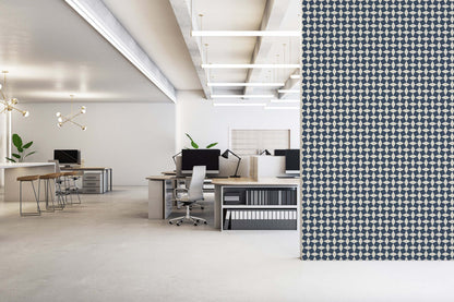 Mitchell Black Tailored Check Wallpaper - Oxford Blue
