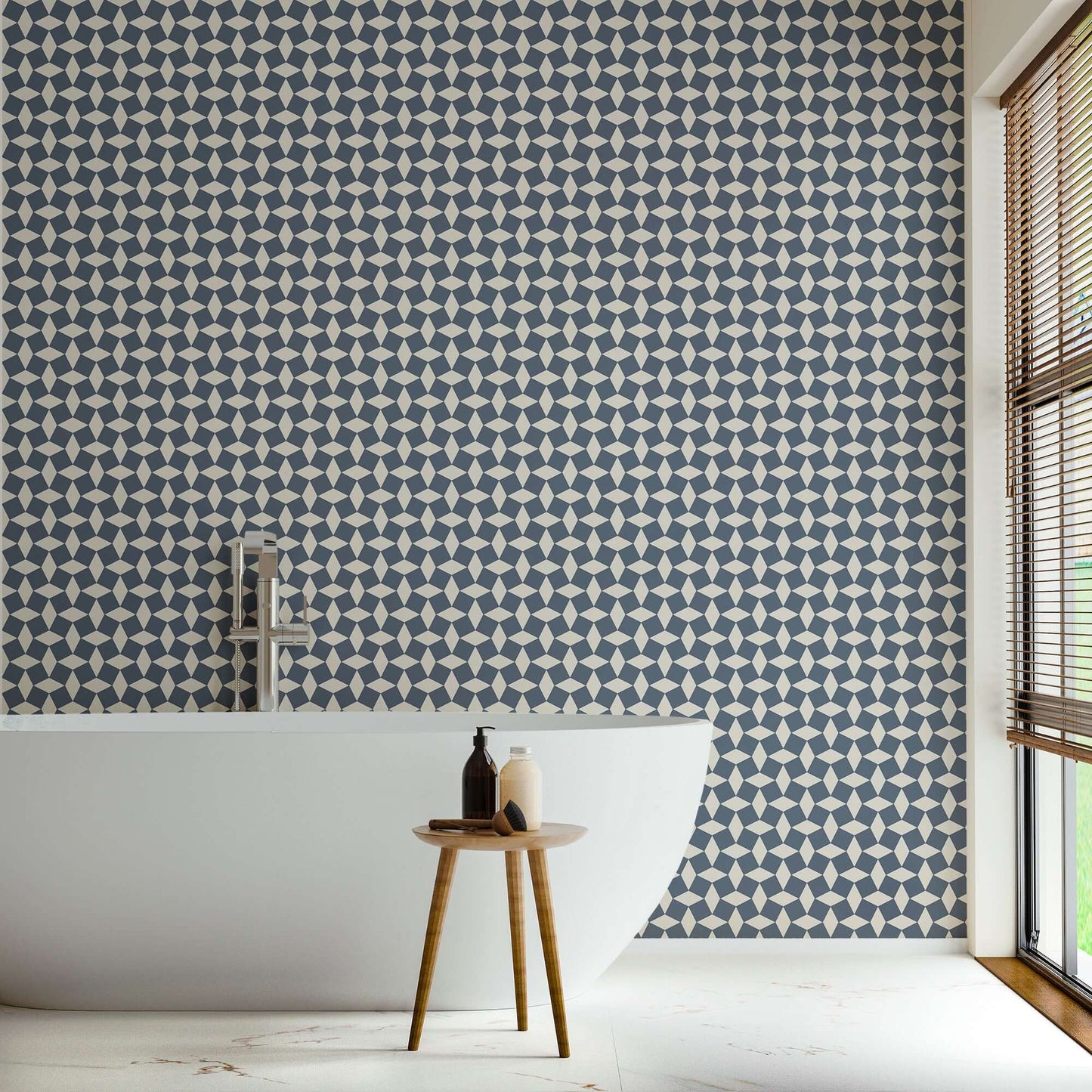 Mitchell Black Tailored Check Wallpaper - Oxford Blue