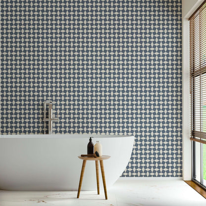 Mitchell Black Tailored Check Wallpaper - Oxford Blue