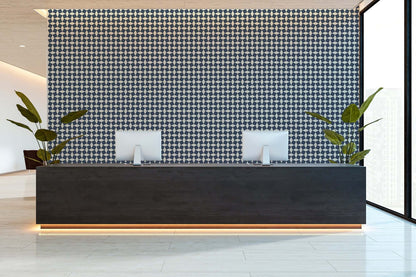 Mitchell Black Tailored Check Wallpaper - Oxford Blue