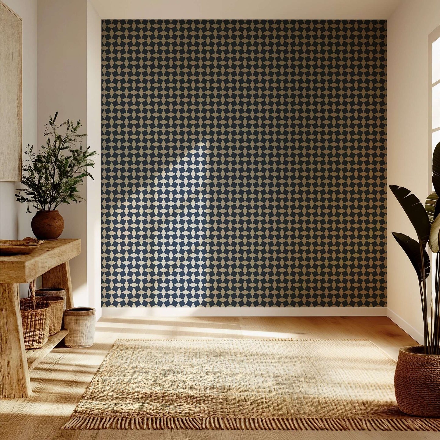 Mitchell Black Tailored Check Wallpaper - Oxford Blue