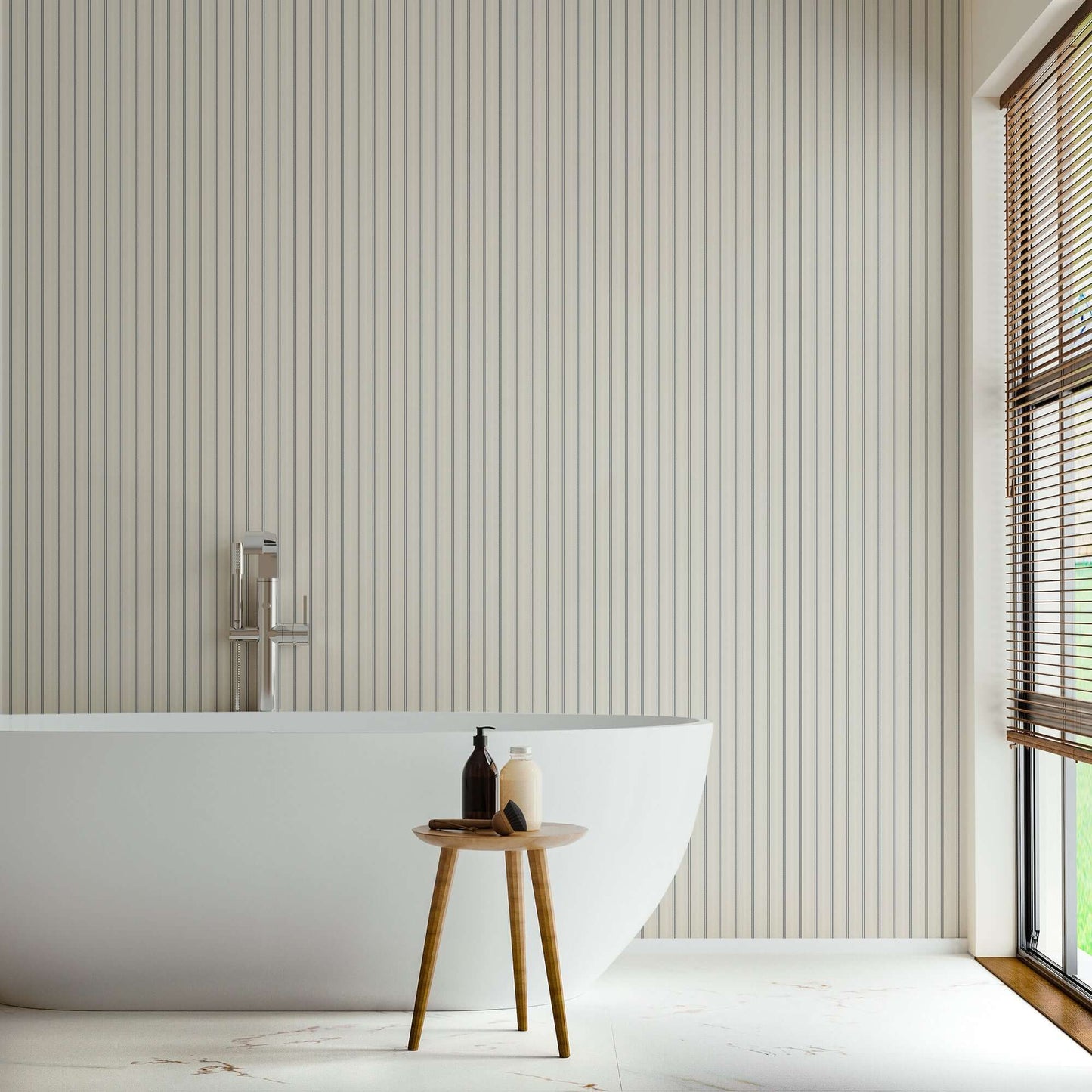 Mitchell Black Tailored Stripe Wallpaper - Oxford Blue