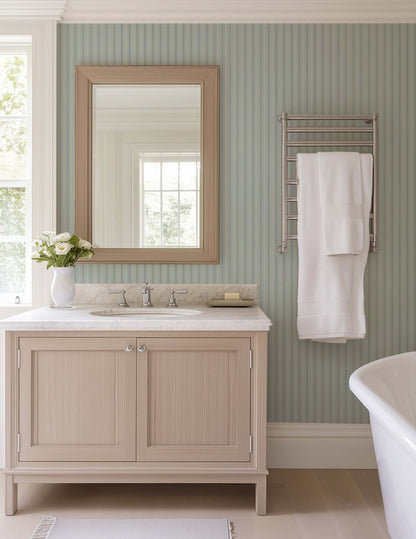 Mitchell Black Tailored Stripe Wallpaper - Pale Mineral Blue