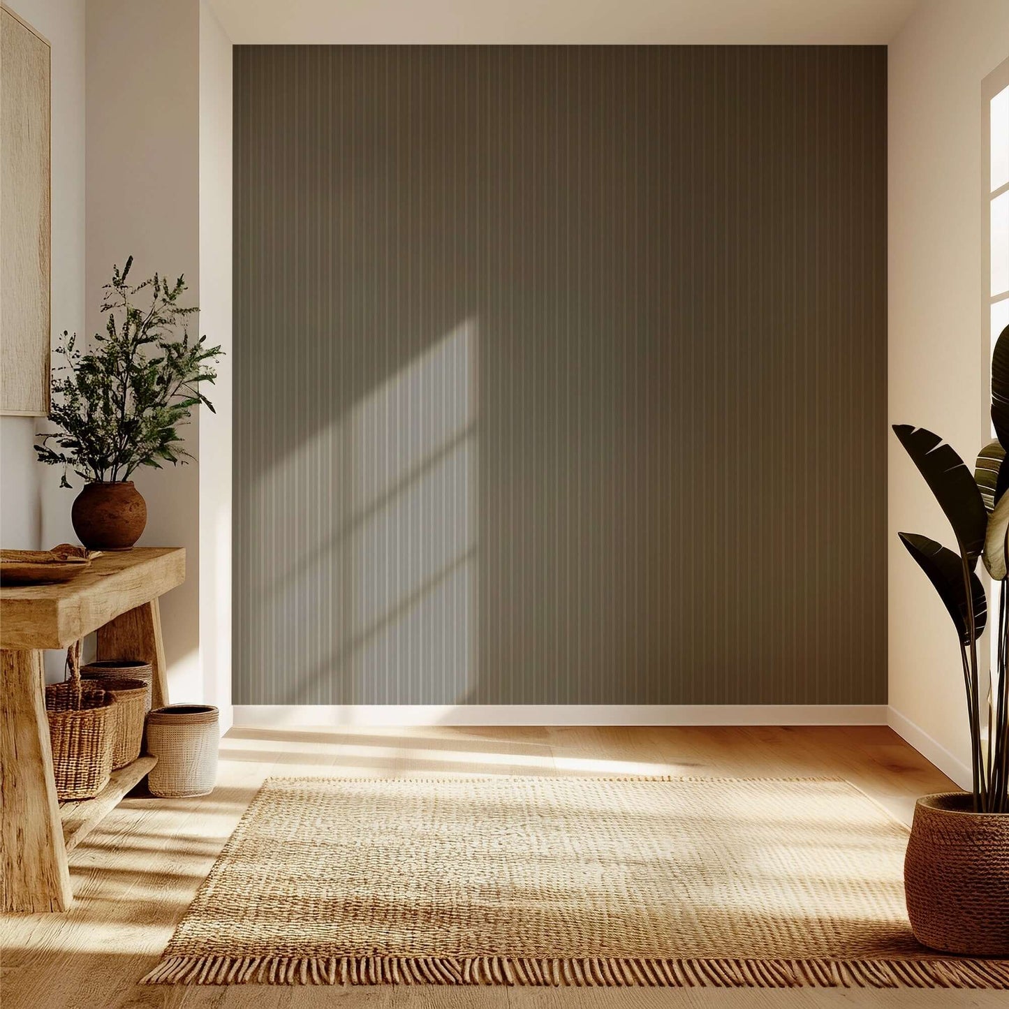 Mitchell Black Tailored Stripe Wallpaper - Walnut