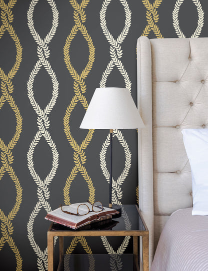 Antonina Vella Jardin Laureate Wallpaper - Off Black