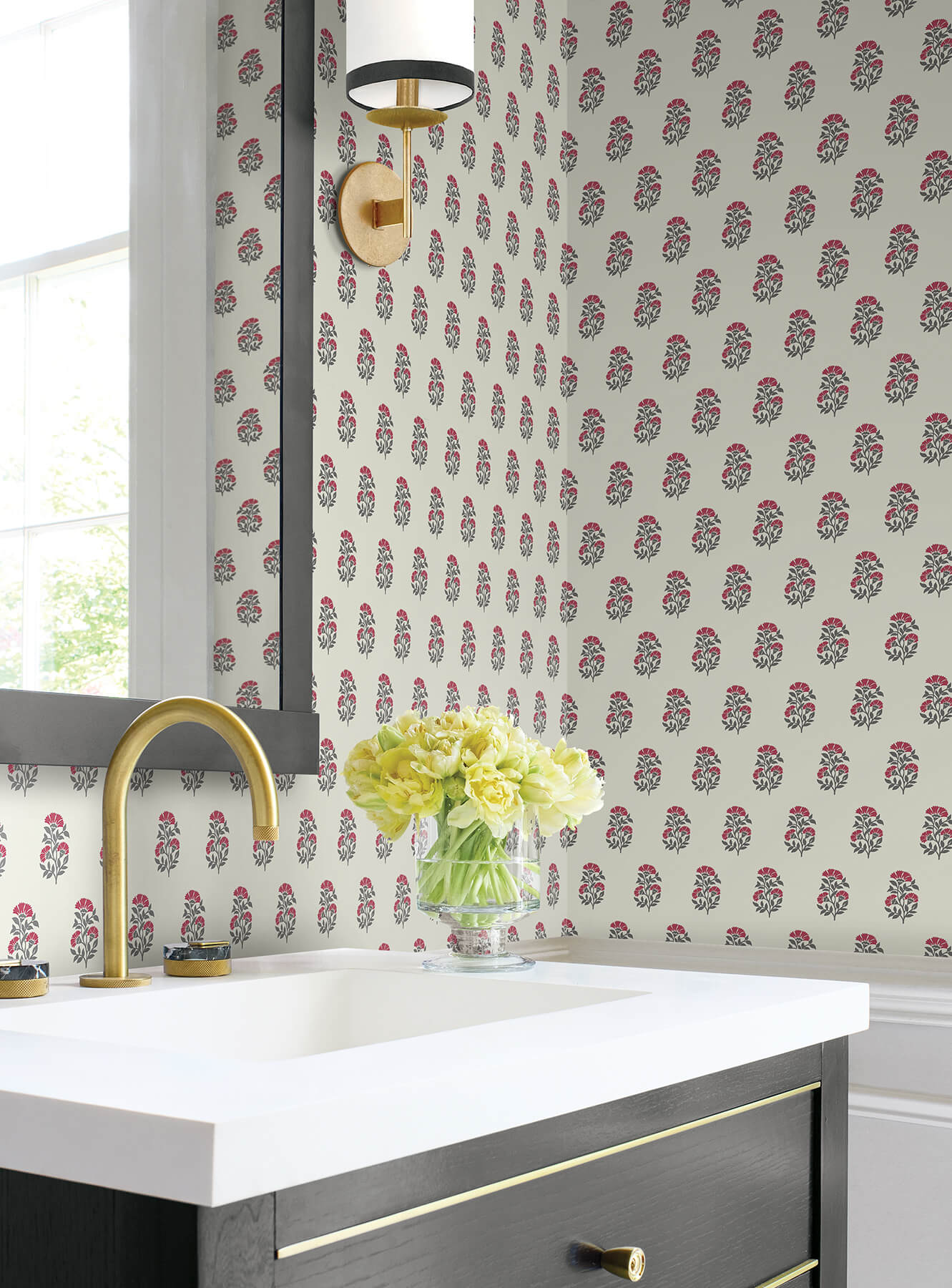 Antonina Vella Jardin Sylvie Wallpaper - Red & Charcoal